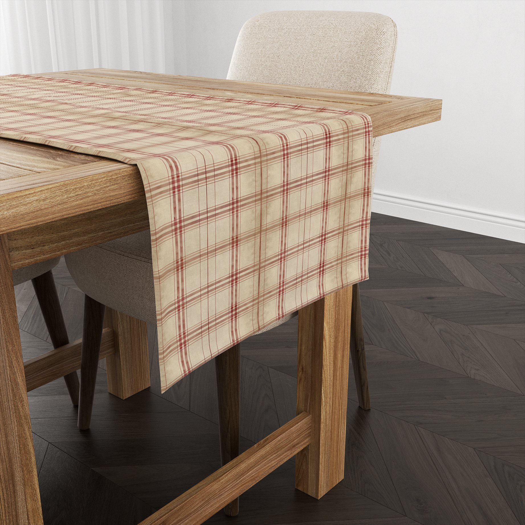 Yılbaşı Koleksiyonu- Yılbaşı Ekose Runner Dikişsiz Panel Kumaş