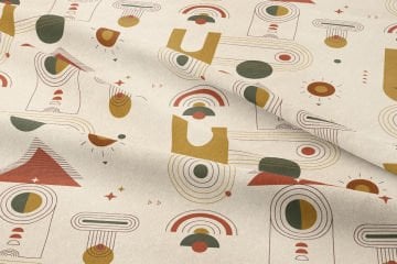 Bohemian, Stylized Geometric Patterns on Cream Ground