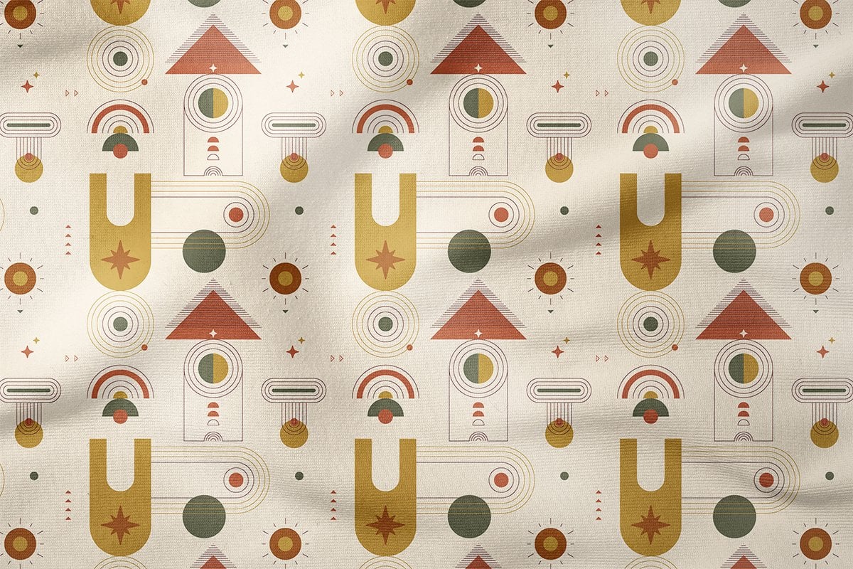Bohemian, Stylized Geometric Patterns on Cream Ground