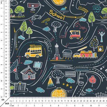 Back to School- Okula Dönüş Desenli Dijital Baskılı Kumaş