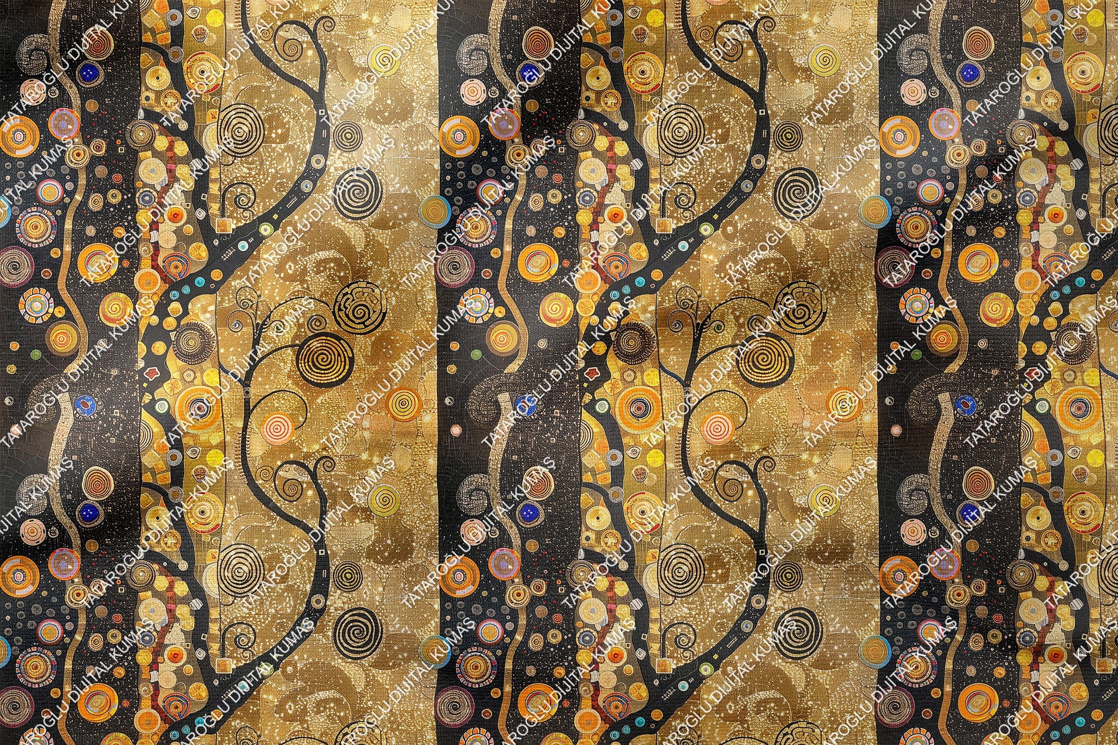 Gustav Klimt Esintisi, Art Deco Çok Amaçlı Dekoratif Dijital Baskı Kumaş