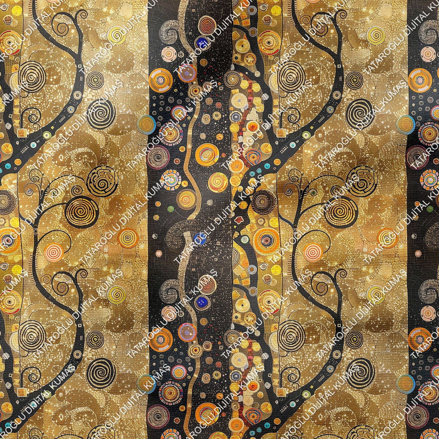 Gustav Klimt Esintisi, Art Deco Çok Amaçlı Dekoratif Dijital Baskı Kumaş