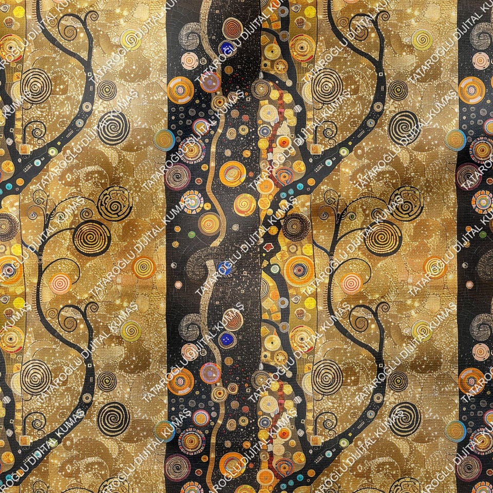 Gustav Klimt Esintisi, Art Deco Çok Amaçlı Dekoratif Dijital Baskı Kumaş