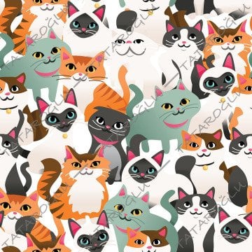 Colorful Cute Cat Patterned Digital Printed Fabric