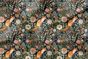 Multi-Purpose Decorative Digital Printed Fabric with Fox Pattern Among Flowers
