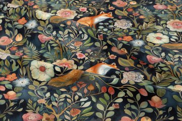 Multi-Purpose Decorative Digital Printed Fabric with Fox Pattern Among Flowers