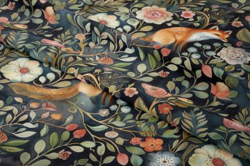 Multi-Purpose Decorative Digital Printed Fabric with Fox Pattern Among Flowers