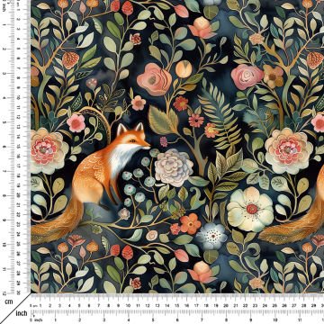 Multi-Purpose Decorative Digital Printed Fabric with Fox Pattern Among Flowers