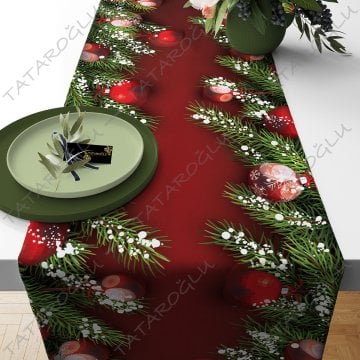 50 cm'lik Kırmızı Zeminli Çam Ağaçlı Yılbaşı Toplu Desen