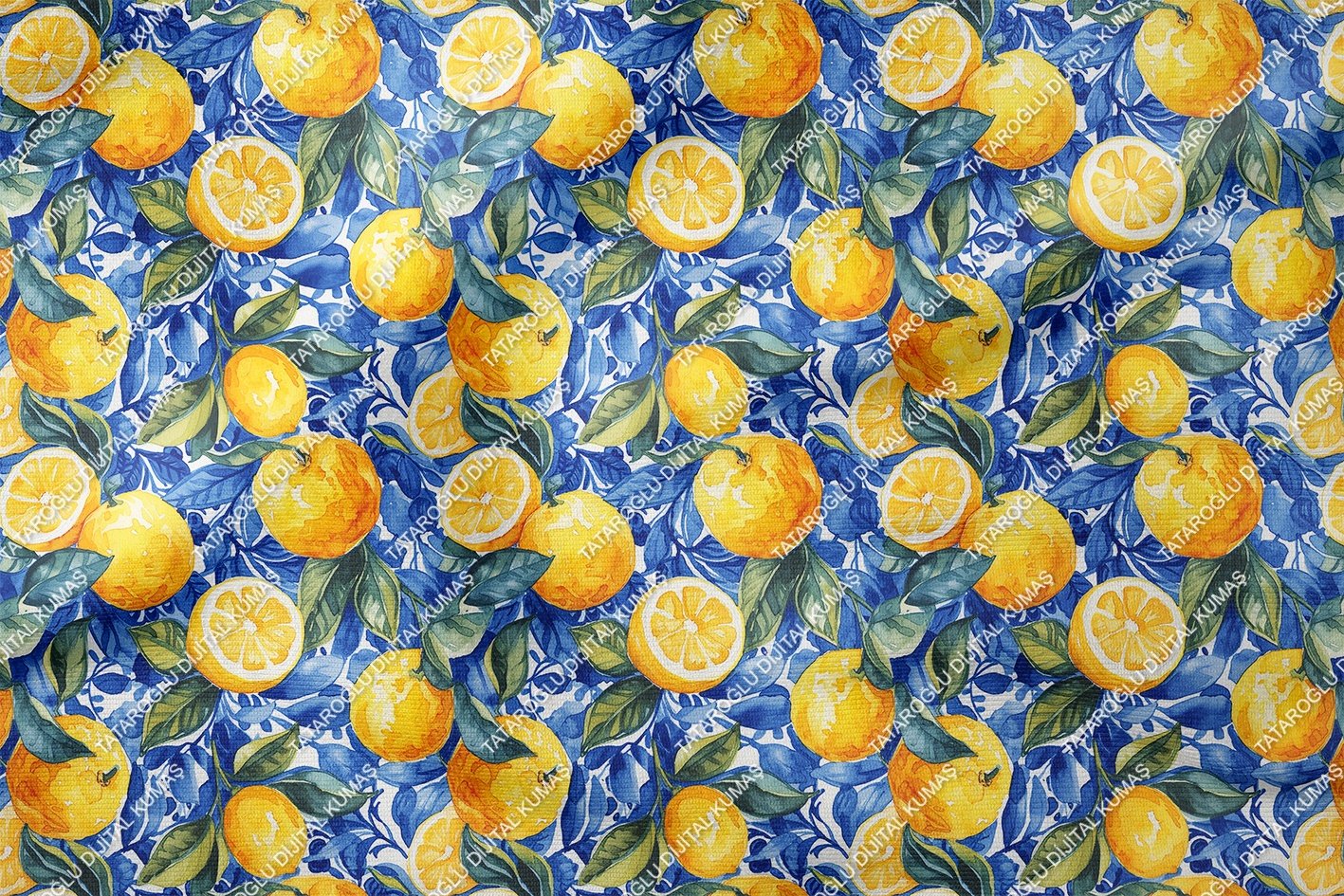 Azulejo Limon Desenli Tasarım Dijital Baskılı Kumaş-1