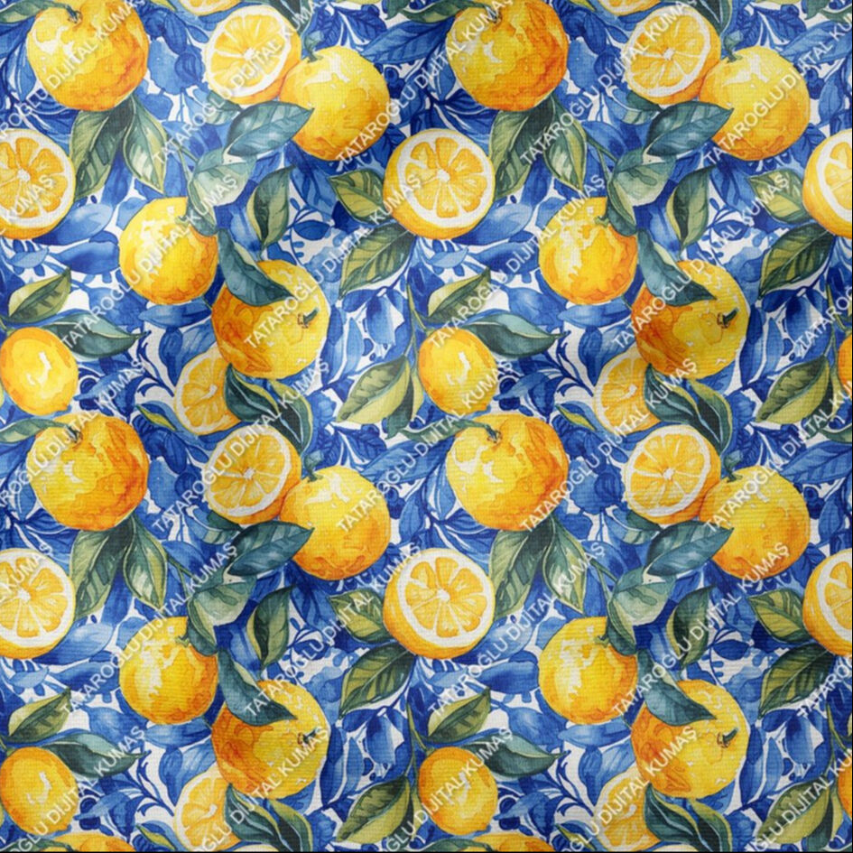Azulejo Limon Desenli Tasarım Dijital Baskılı Kumaş-1