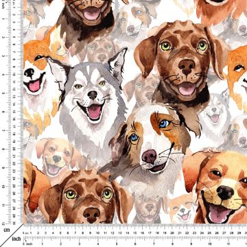 Suluboya Çizimli Sevimli Köpek Desenli Kumaş(SONBAHAR İNDİRİMİ)