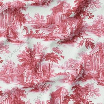 Vintage Fransız Esintileri Red Toile de Jouy(SONBAHAR İNDİRİMİ)