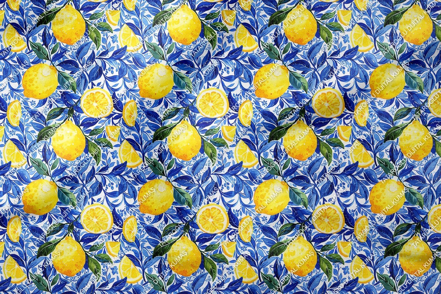 Azulejo Limon Desenli Tasarım Dijital Baskılı Kumaş-3