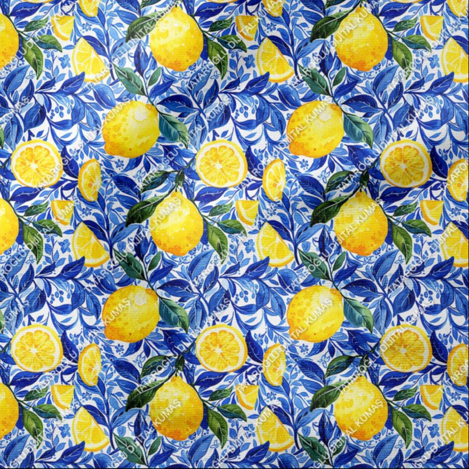 Azulejo Limon Desenli Tasarım Dijital Baskılı Kumaş-3