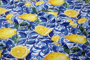 Azulejo Limon Desenli Tasarım Dijital Baskılı Kumaş-3