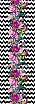 50 cm lik Runner Zigzag Zemin Üzerine Pembe Çiçekli Desen( İNDİRİM %20)