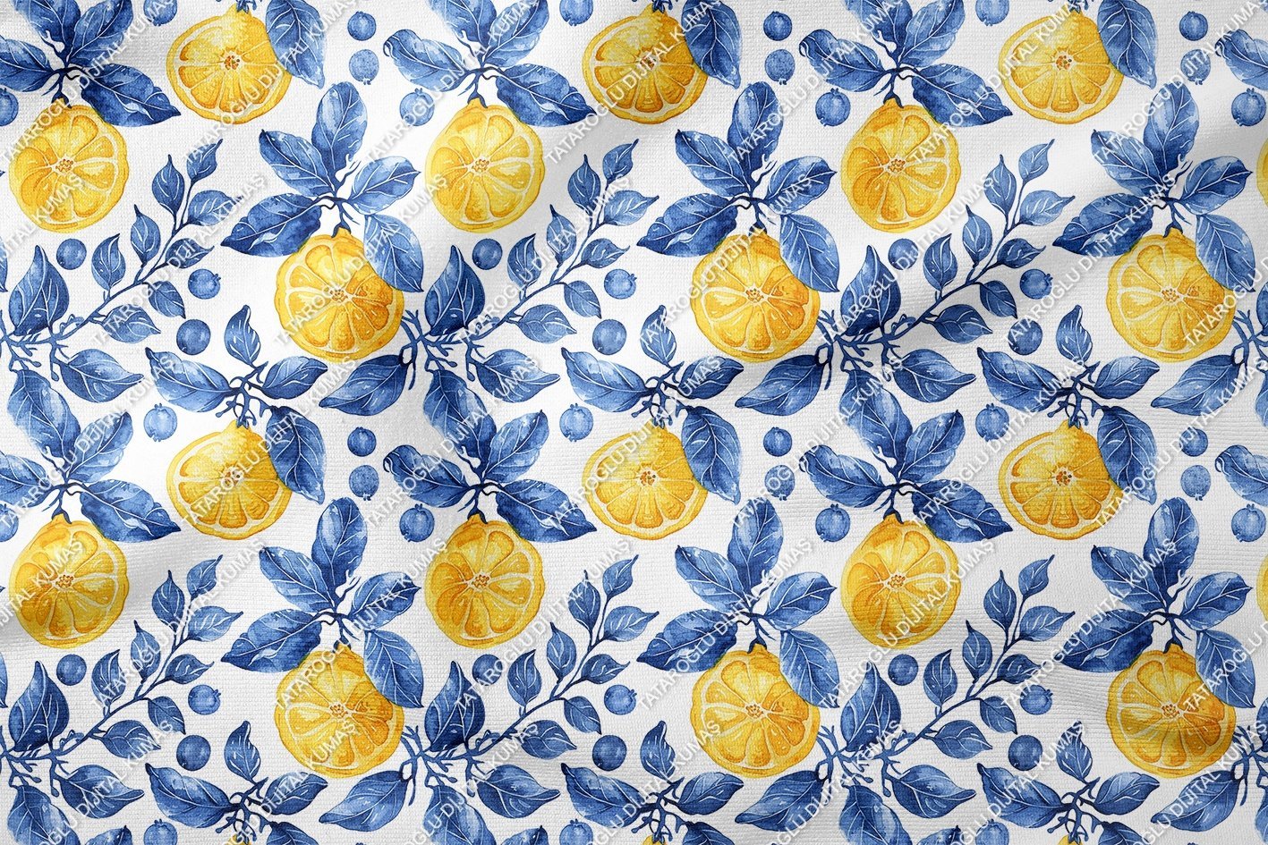 Azulejo Limon Desenli Tasarım Dijital Baskılı Kumaş-6