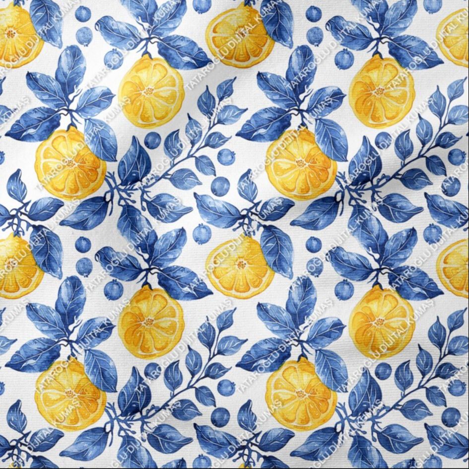 Azulejo Limon Desenli Tasarım Dijital Baskılı Kumaş-6