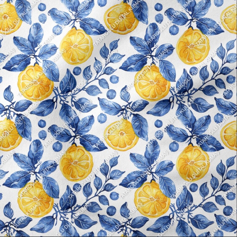 Azulejo Limon Desenli Tasarım Dijital Baskılı Kumaş-6