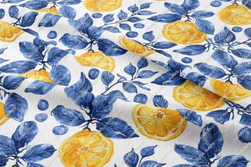 Azulejo Limon Desenli Tasarım Dijital Baskılı Kumaş-6