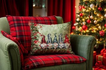 Yılbaşı Koleksiyonu- 45x45 cm Dikilmemiş 2’li Kırlent Paneli – Cüceler Kokina Çiçekli