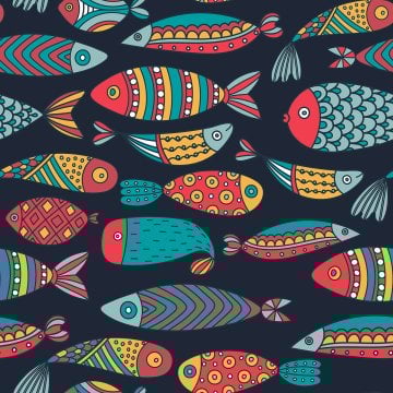 Lacivert Zemin Üzerine Renkli Balık Desenli Kumaş