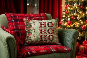 Yılbaşı Koleksiyonu- 45x45 cm Dikilmemiş 2’li Kırlent Paneli – HO HO HO Yazılı Çiçekli