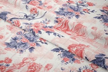 Toile de Jouy Vintage Kadınlar, Gül Ağaçları Arasında Kadın Silüetleri Çok Amaçlı Dekoratif Dijital Baskı Kumaş