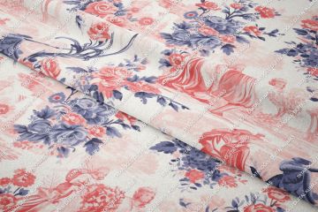 Toile de Jouy Vintage Kadınlar, Gül Ağaçları Arasında Kadın Silüetleri Çok Amaçlı Dekoratif Dijital Baskı Kumaş