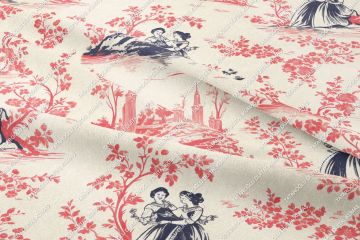 Toile de Jouy Vintage Kadınlar, Çiçekler  Arasında Kadın Silüetleri Çok Amaçlı Dekoratif Dijital Baskı Kumaş