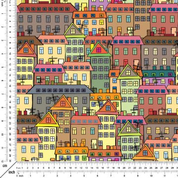 Pop Art Kumaş Renkli Sıralı Çizgisel Evler