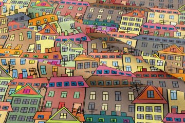 Pop Art Kumaş Renkli Sıralı Çizgisel Evler