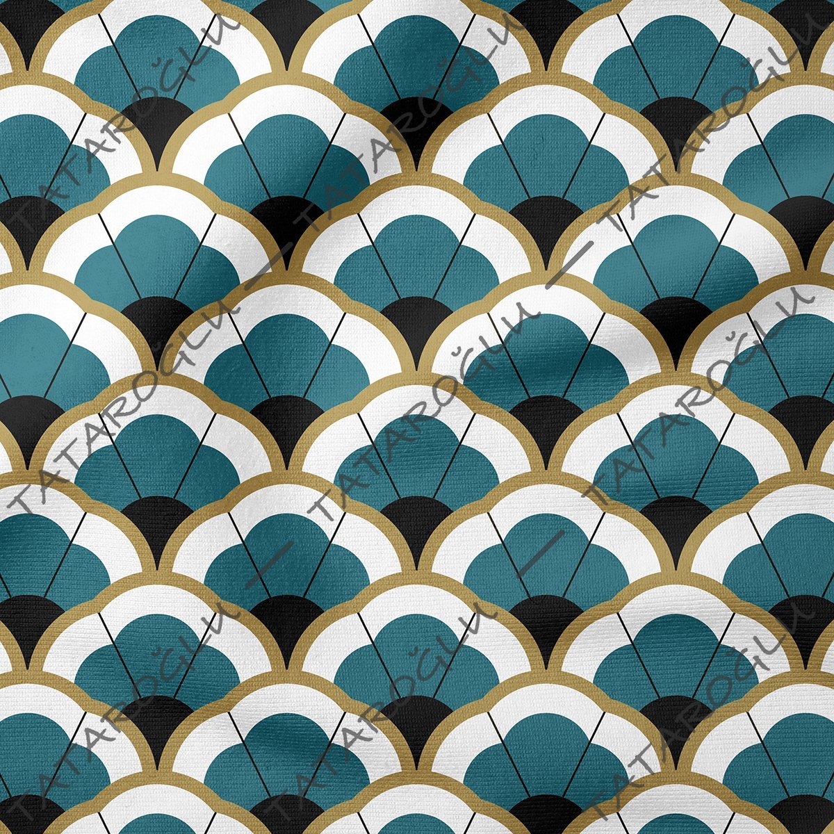 Art Deco Serisi Model-3 Mavi, Siyah, Altın Rengi Tonlu Geometrik Motifli Desenli Kumaş(SONBAHAR İNDİRİMİ)