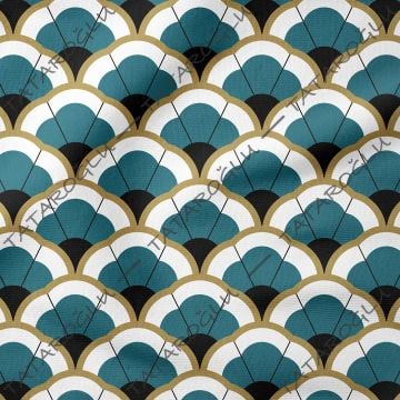 Art Deco Serisi Model-3 Mavi, Siyah, Altın Rengi Tonlu Geometrik Motifli Desenli Kumaş(SONBAHAR İNDİRİMİ)