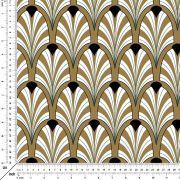 Art Deco Serisi Model-1 Mavi, Siyah, Altın Rengi Tonlu Geometrik Motifli Desenli Kumaş(SONBAHAR İNDİRİMİ)