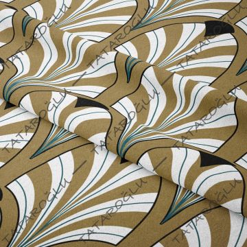 Art Deco Serisi Model-1 Mavi, Siyah, Altın Rengi Tonlu Geometrik Motifli Desenli Kumaş(SONBAHAR İNDİRİMİ)