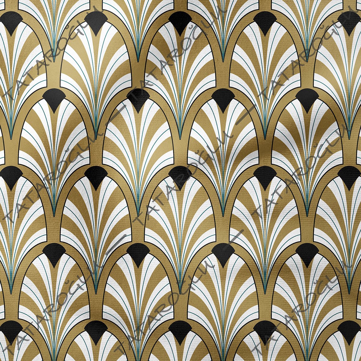 Art Deco Serisi Model-1 Mavi, Siyah, Altın Rengi Tonlu Geometrik Motifli Desenli Kumaş(SONBAHAR İNDİRİMİ)