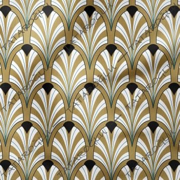 Art Deco Serisi Model-1 Mavi, Siyah, Altın Rengi Tonlu Geometrik Motifli Desenli Kumaş(SONBAHAR İNDİRİMİ)
