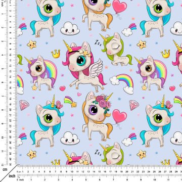 Uçan Unicorn Desenli Dijital Baskılı Kumaş