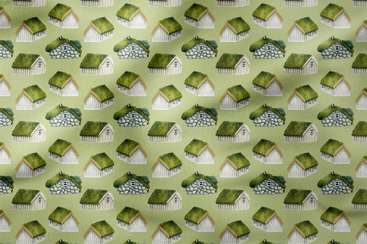 Pop Art Kumaş Çimen Evler