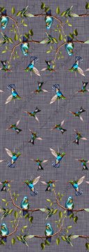 Fabric with Birds Pattern on Light Purple Linen Effect Background