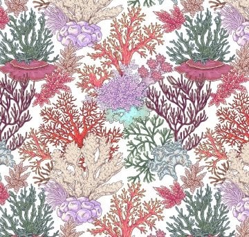 Orange Coral Patterned Fabric on White Background