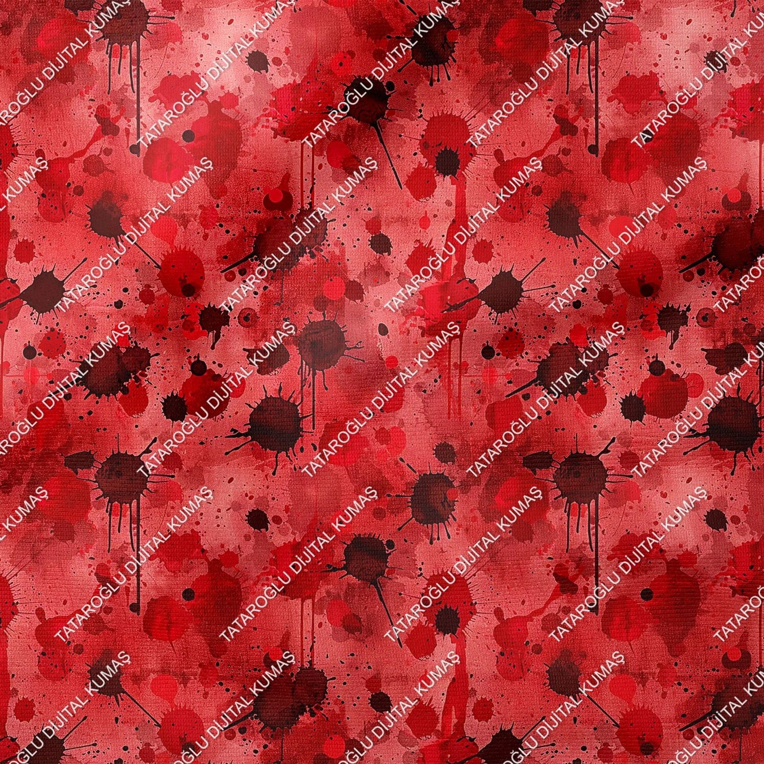 Happy Halloween Kırmızı Zeminli Boya Püskürtmesi Tasarım Dijital Baskılı Kumaş