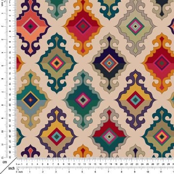 Renkli Etnik Geometrik Desenli Dijital Baskılı Kumaş