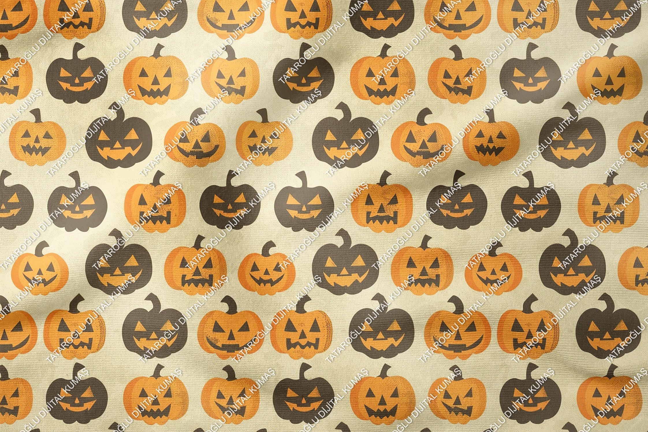 Happy Halloween Bal Kabakları Desenli Tasarım Dijital Baskılı Kumaş