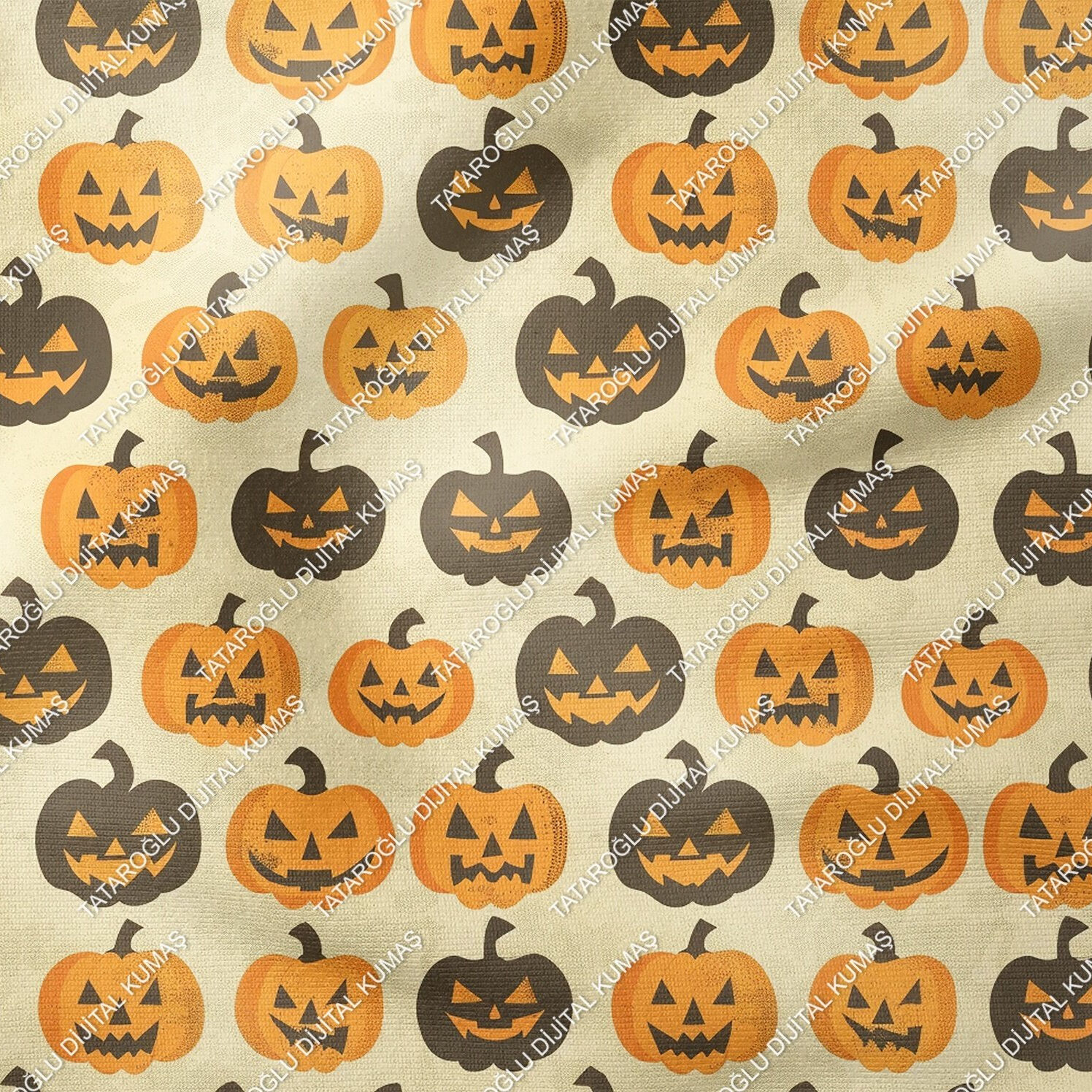 Happy Halloween Bal Kabakları Desenli Tasarım Dijital Baskılı Kumaş