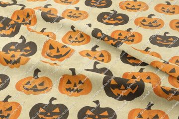 Happy Halloween Bal Kabakları Desenli Tasarım Dijital Baskılı Kumaş
