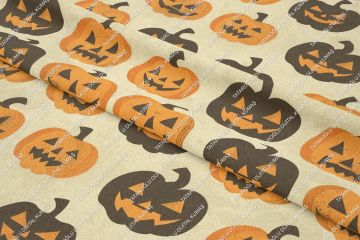 Happy Halloween Bal Kabakları Desenli Tasarım Dijital Baskılı Kumaş