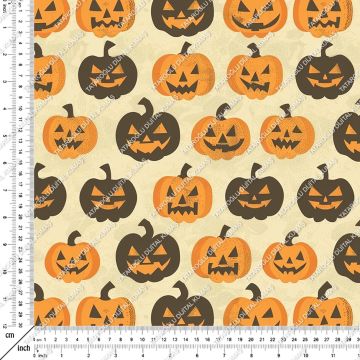 Happy Halloween Bal Kabakları Desenli Tasarım Dijital Baskılı Kumaş